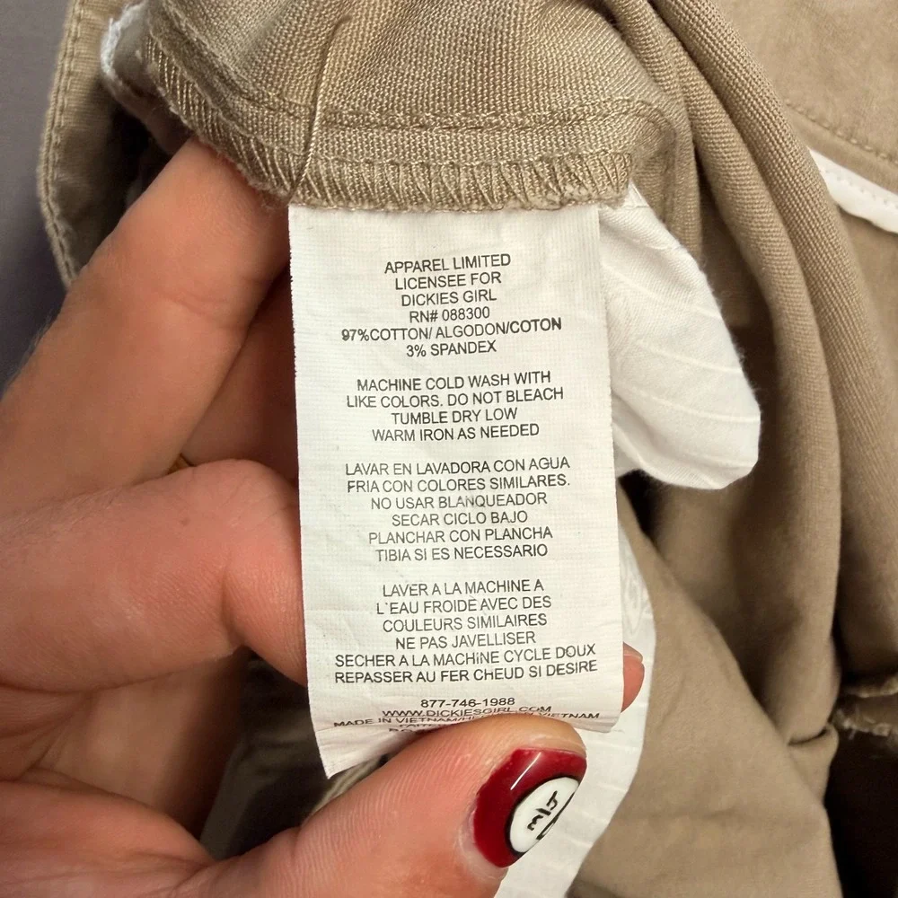 Dickies Girl's Bootcut Mid Rise Pant Flat Front Beige Khaki Tan Pants Size 5